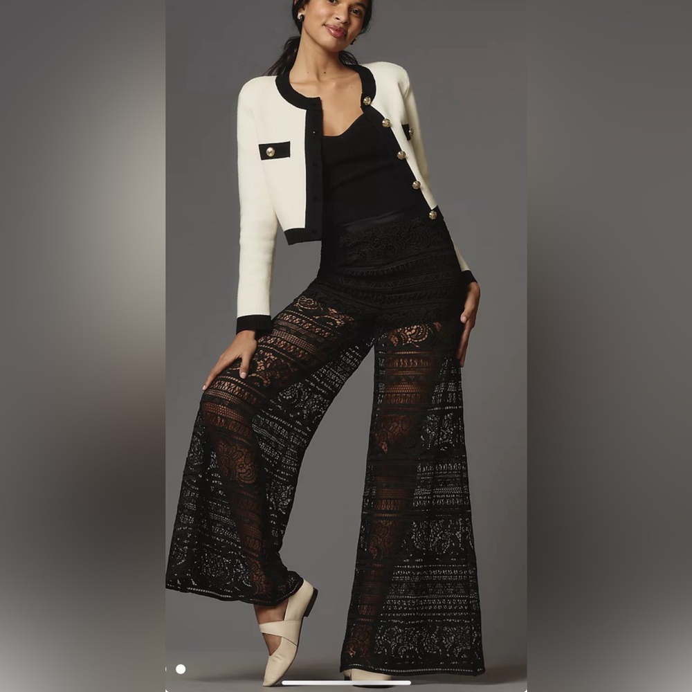 NWT- Maeve Wide-Leg Sheer Lace Trousers in size 10
